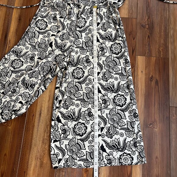 London Times Women’s Jumpsuit Keyhole Halter Black & White Floral Wide Leg Sz 6 - Picture 10 of 13